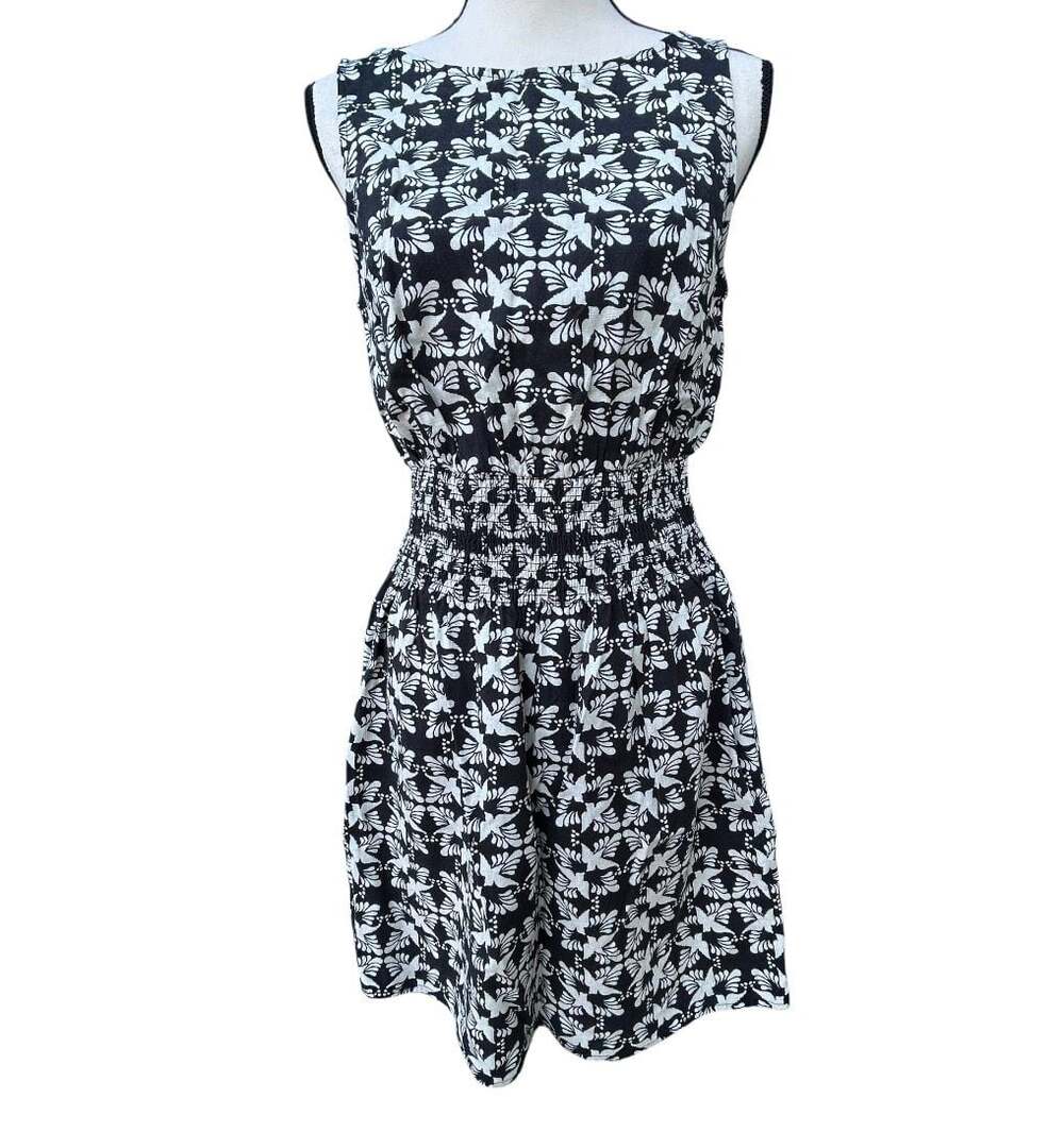 Universal Thread Black and White Print Smocked Waist Sleeveless Dress Size S